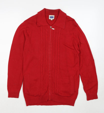 Penny Plain Womens Red Collared Cotton Full Zip Jumper Size S