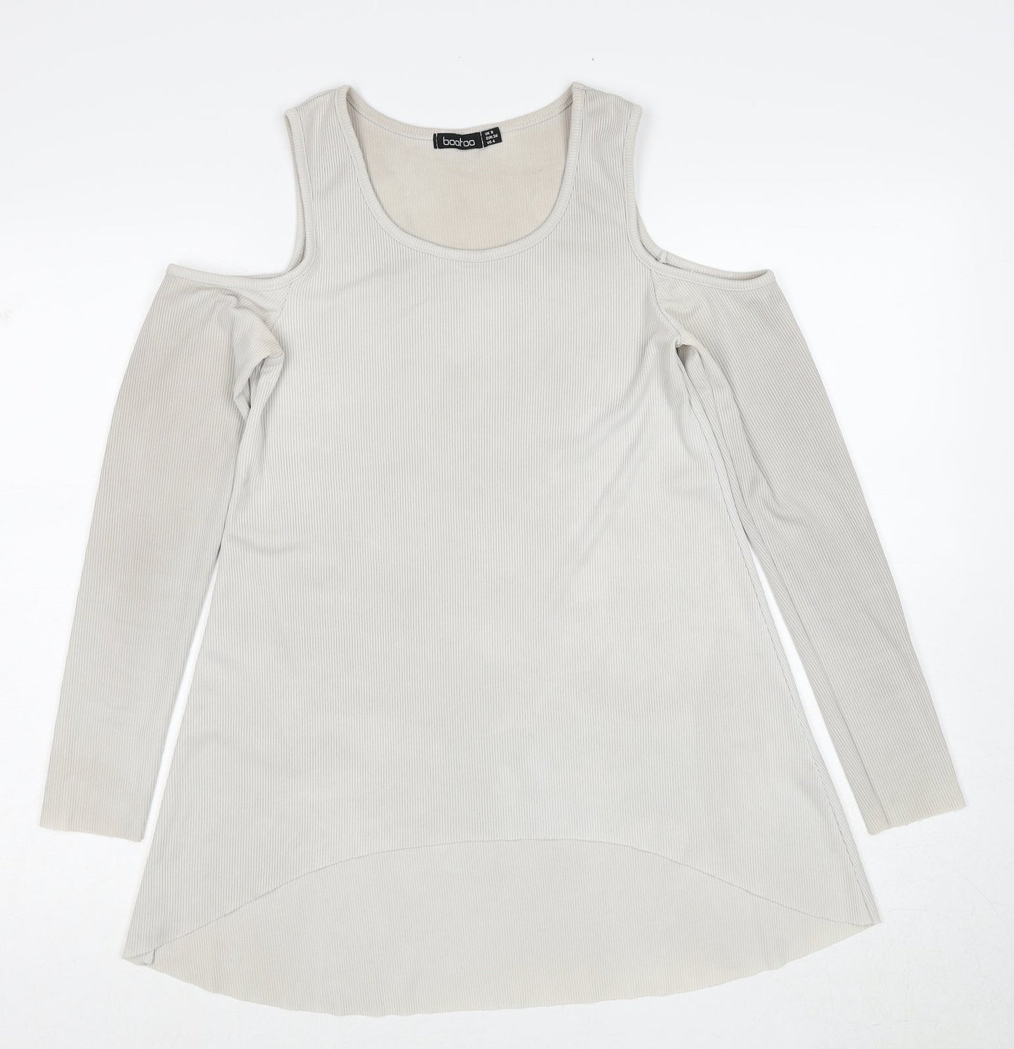 Boohoo Womens Grey Polyester Basic Blouse Size 8 Round Neck - Cold Shoulder