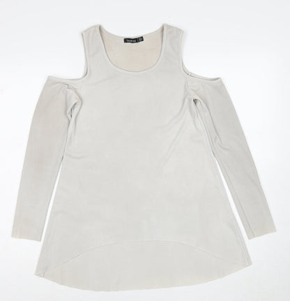 Boohoo Womens Grey Polyester Basic Blouse Size 8 Round Neck - Cold Shoulder