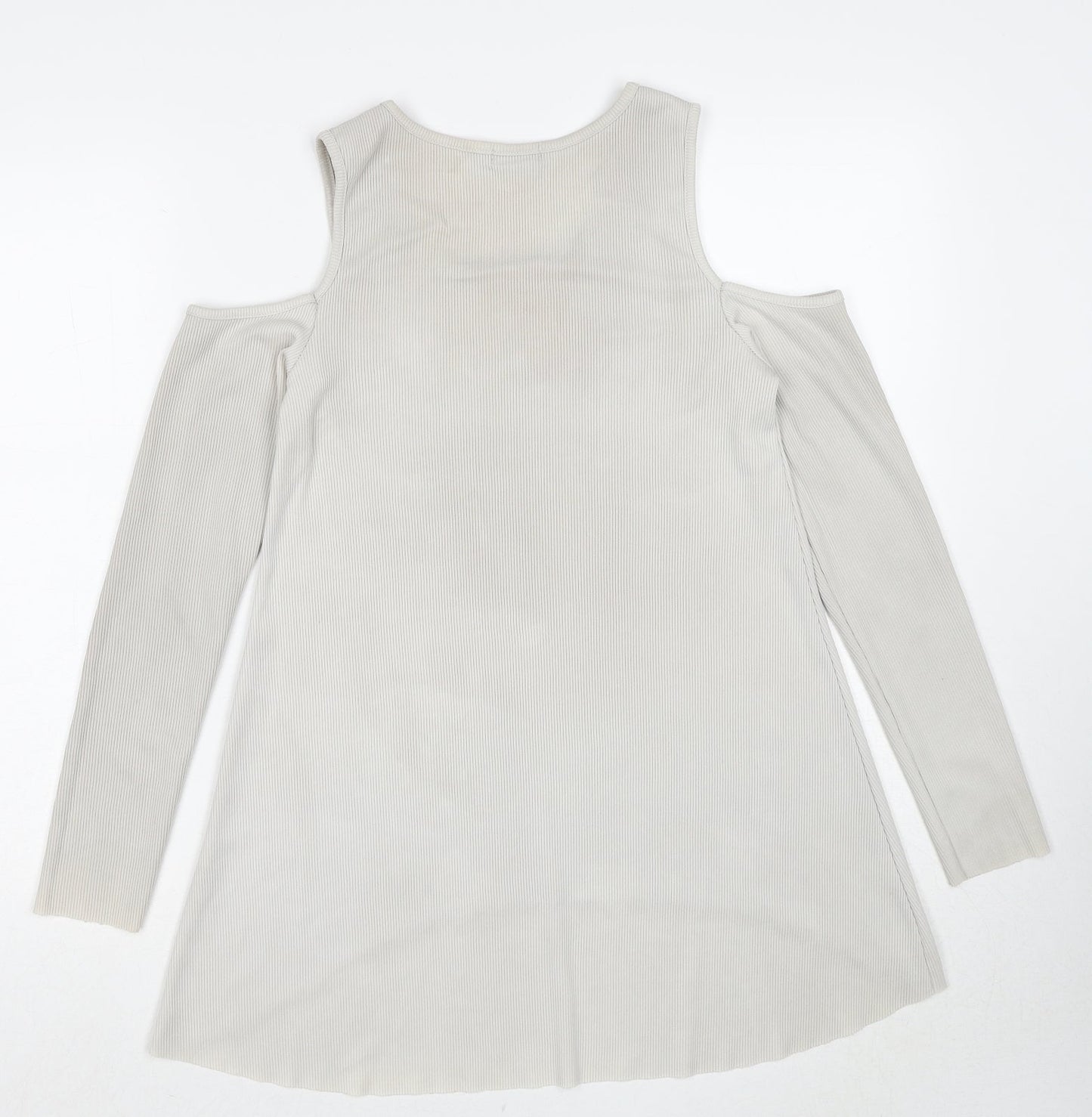 Boohoo Womens Grey Polyester Basic Blouse Size 8 Round Neck - Cold Shoulder