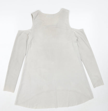 Boohoo Womens Grey Polyester Basic Blouse Size 8 Round Neck - Cold Shoulder