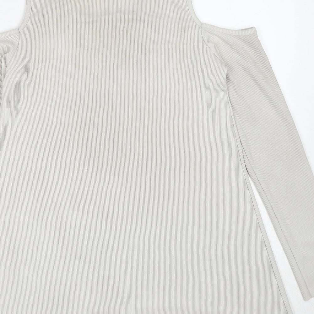 Boohoo Womens Grey Polyester Basic Blouse Size 8 Round Neck - Cold Shoulder