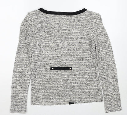 Blanco Tricot Womens Grey Geometric Jacket Size S Hook & Eye