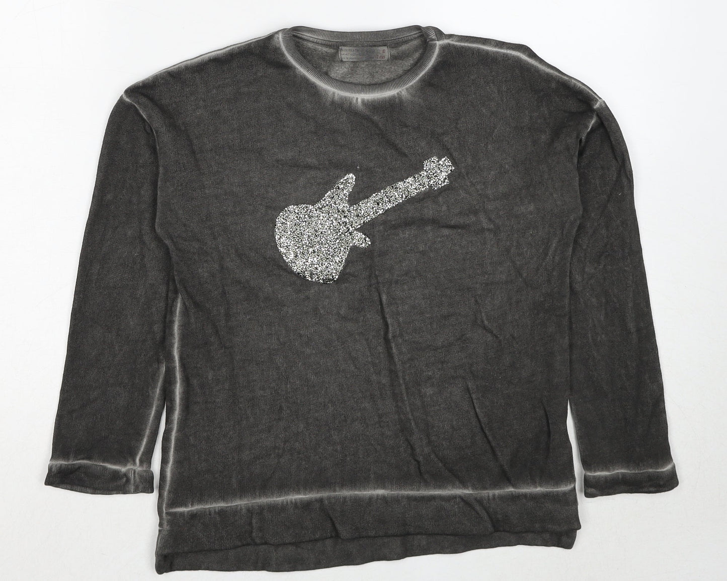 Zara Girls Grey Cotton Pullover Sweatshirt Size 8 Years Pullover