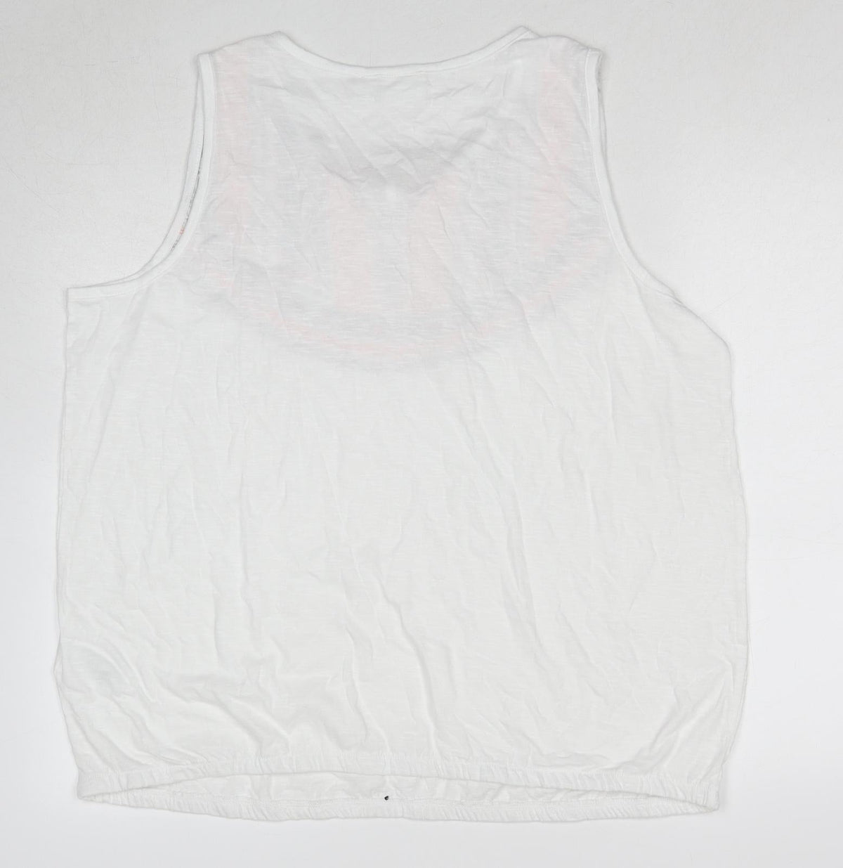 Back view of BPC Collection women’s white cotton basic tank, size XL, round neck