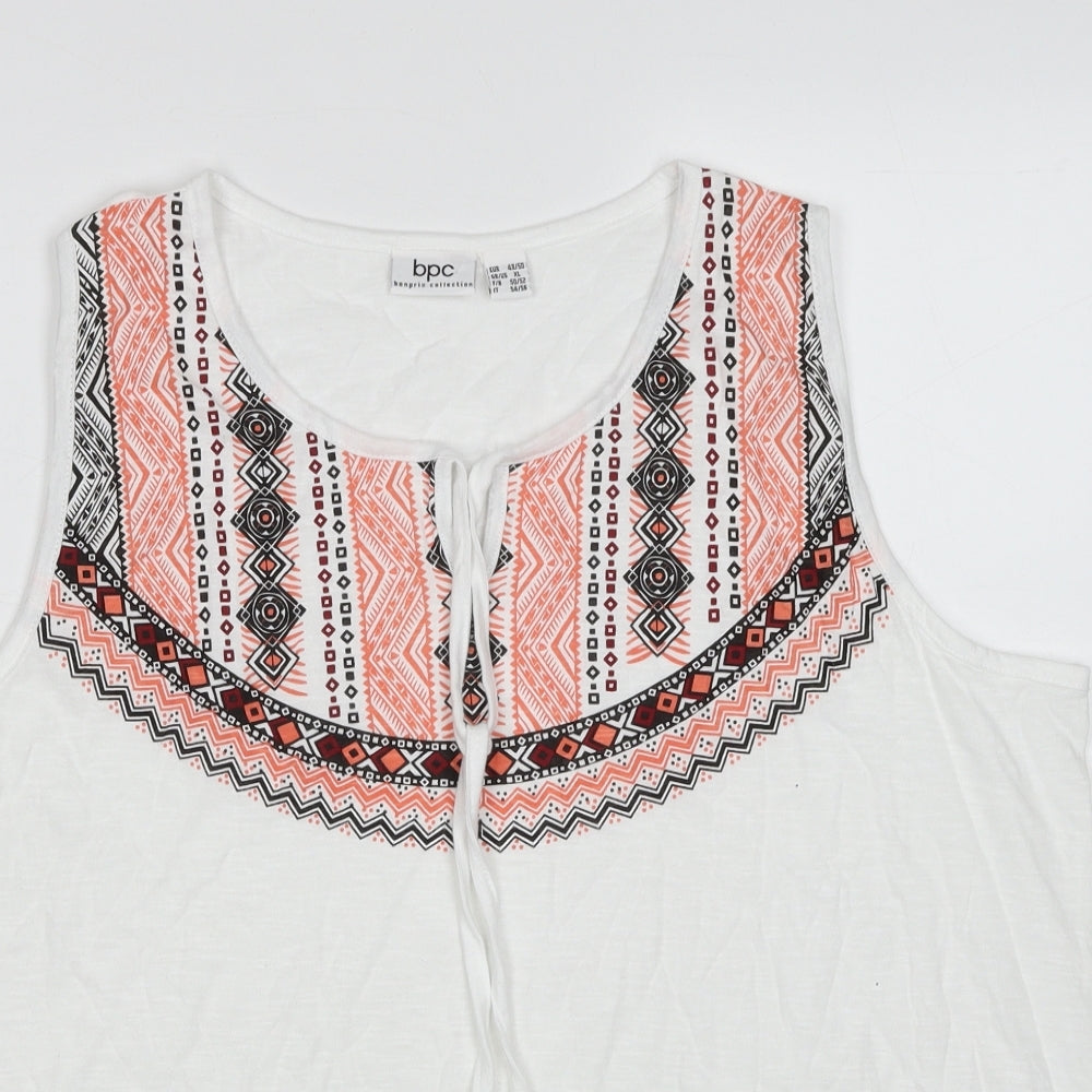Close-up detail of BPC Collection women’s white cotton basic tank, size XL, round neck