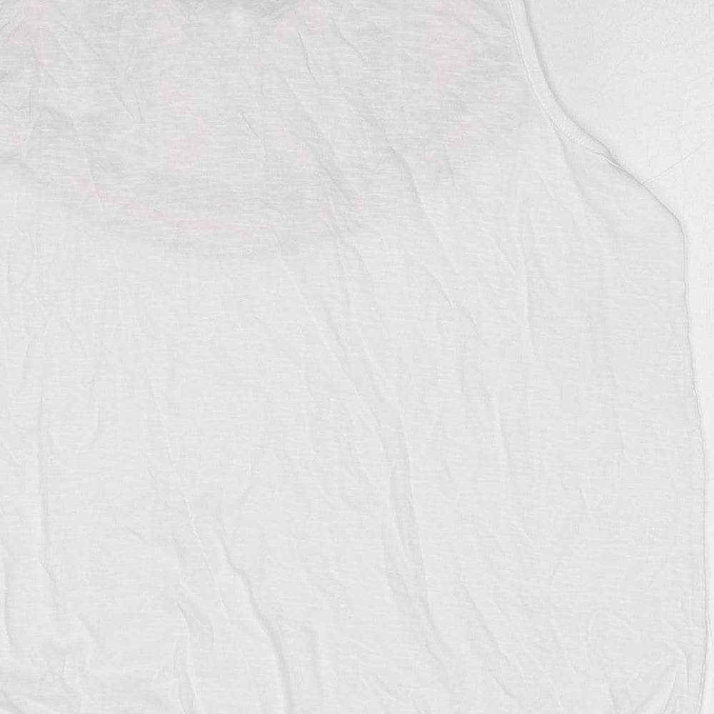 Brand and care label for BPC Collection women’s white cotton basic tank, size XL, round neck