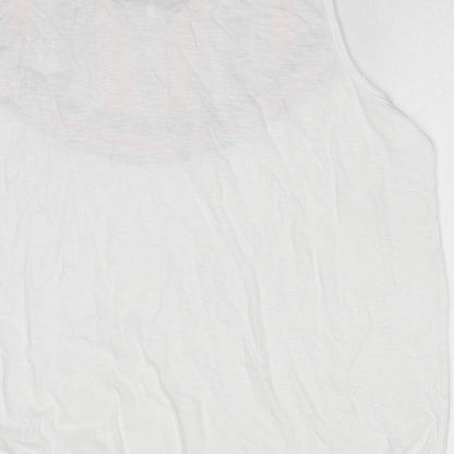 Brand and care label for BPC Collection women’s white cotton basic tank, size XL, round neck
