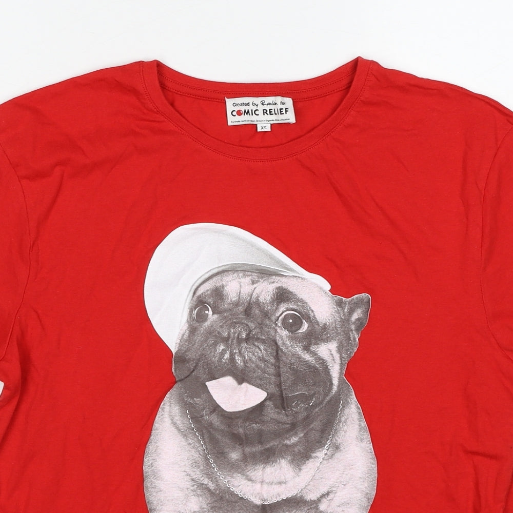 Rankin Mens Red Cotton T-Shirt Size XS Crew Neck - Comic Relief