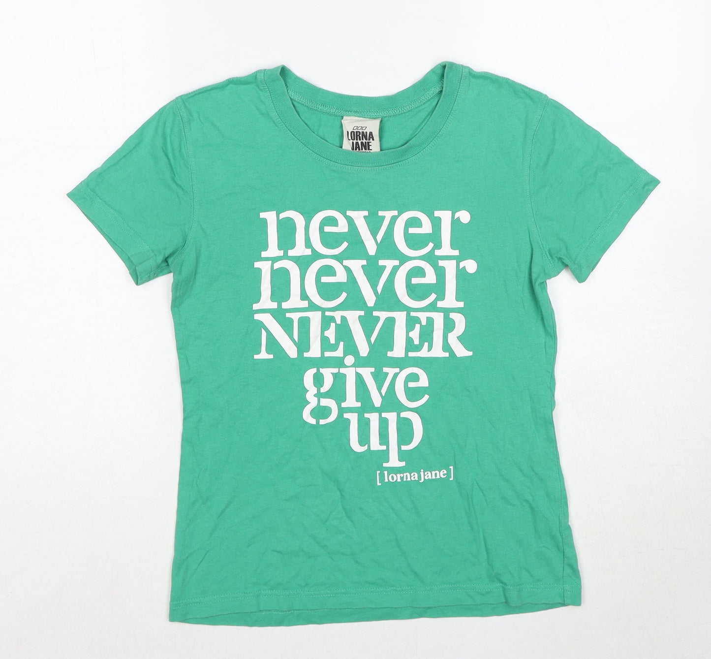 Lorna Jane Womens Green Cotton Basic T-Shirt Size XS Crew Neck - Slogan