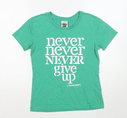 Lorna Jane Womens Green Cotton Basic T-Shirt Size XS Crew Neck - Slogan