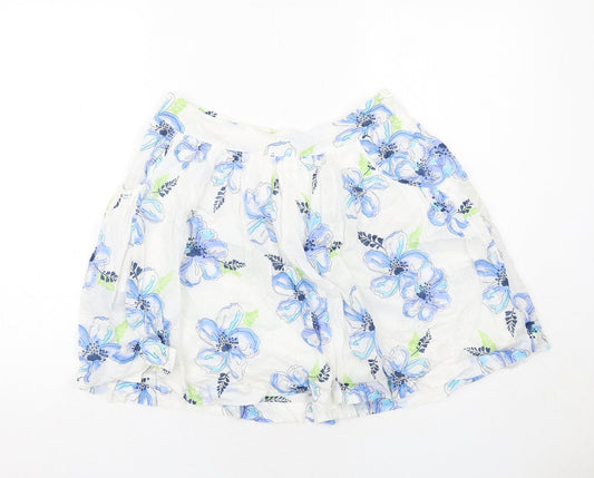 Crew Clothing Womens White Floral Cotton Skater Skirt Size 8 Zip