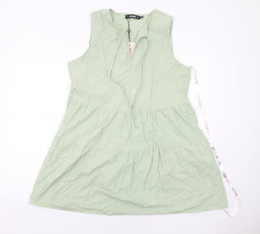 Missguided Womens Green Cotton Trapeze & Swing Size 12 V-Neck Pullover