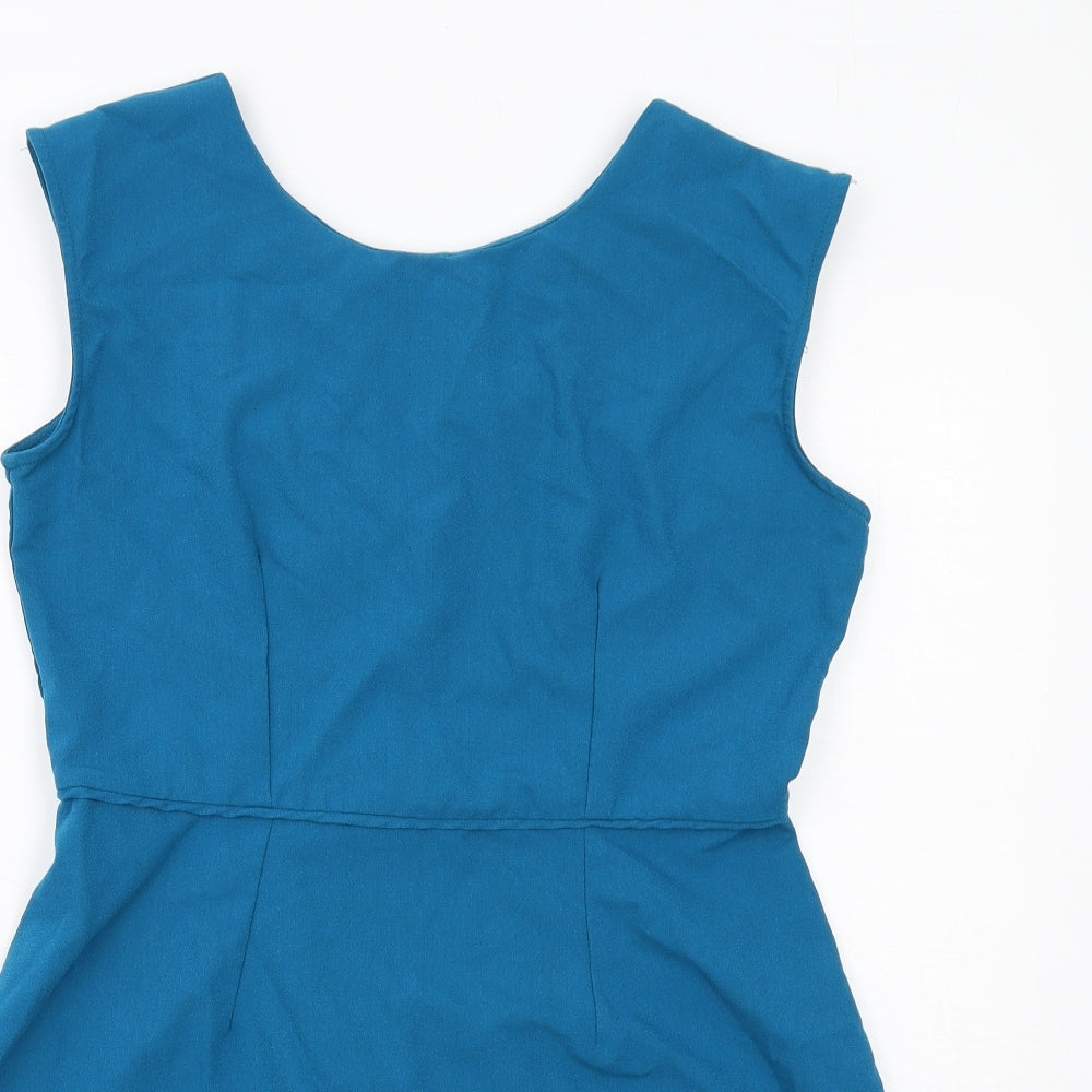 Louche Womens Blue Polyester Fit & Flare Size 16 Round Neck Zip