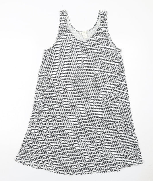 H&M Womens White Geometric Viscose Trapeze & Swing Size M Round Neck Pullover
