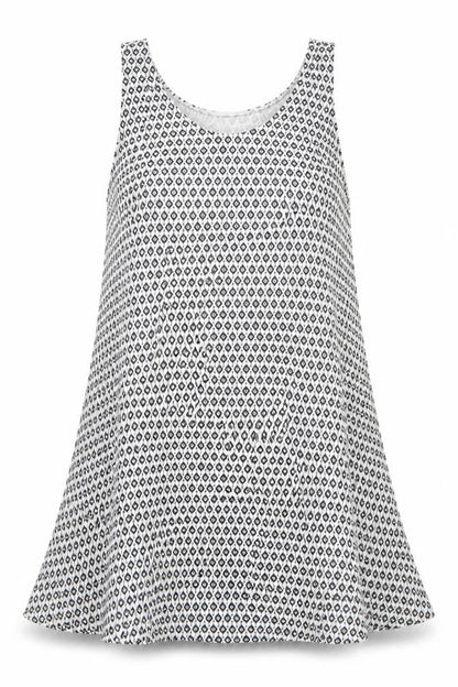 H&M Womens White Geometric Viscose Trapeze & Swing Size M Round Neck Pullover