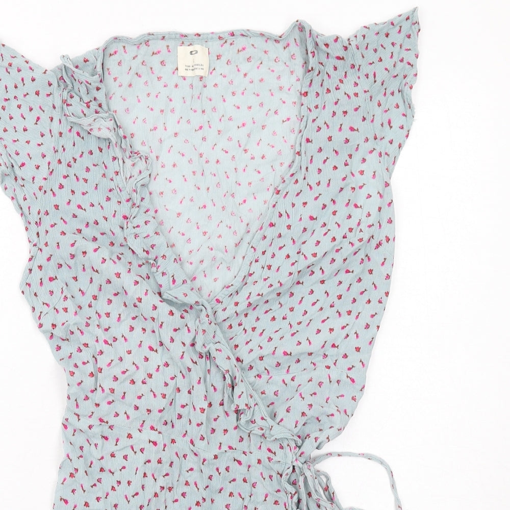 Pins & Needles Womens Blue Floral Viscose Wrap Dress Size L V-Neck Tie