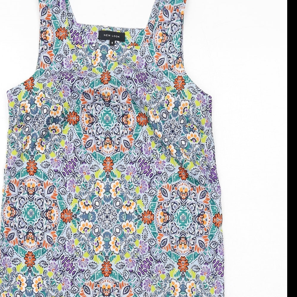 New Look Womens Multicoloured Geometric Polyester A-Line Size 8 Square Neck Pullover