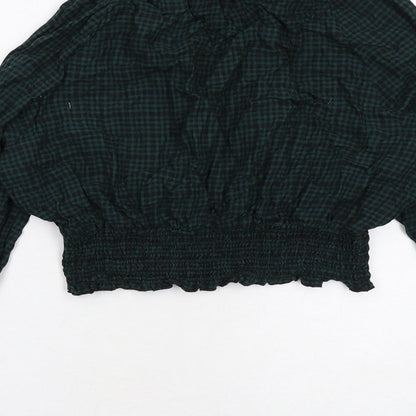 Monki Womens Green Geometric Cotton Basic Blouse Size S Mock Neck