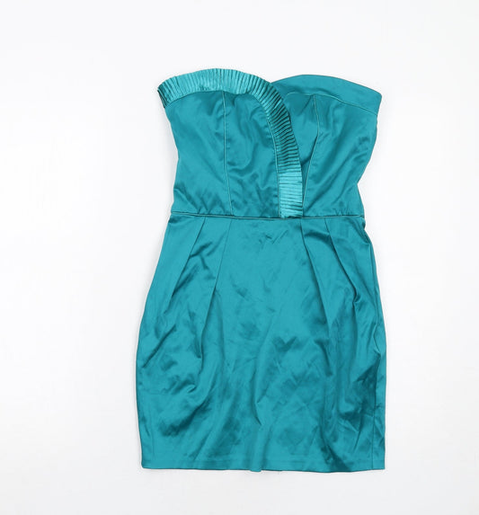 Miss Selfridge Womens Blue Polyester Mini Size 8 Sweetheart Zip