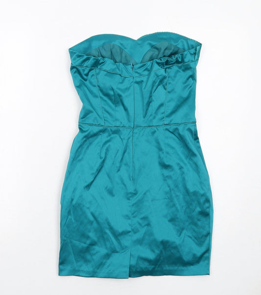 Miss Selfridge Womens Blue Polyester Mini Size 8 Sweetheart Zip