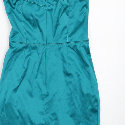 Miss Selfridge Womens Blue Polyester Mini Size 8 Sweetheart Zip