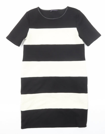 Marks and Spencer Womens Black Striped Polyester Shift Size 8 Round Neck Pullover