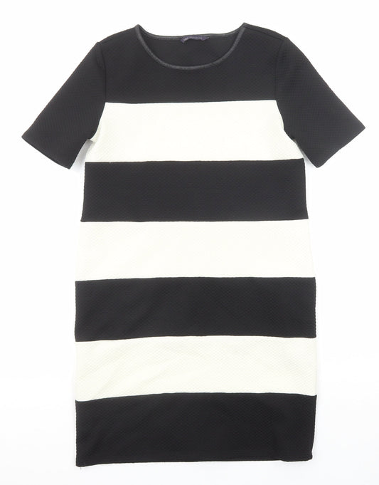 Marks and Spencer Womens Black Striped Polyester Shift Size 8 Round Neck Pullover