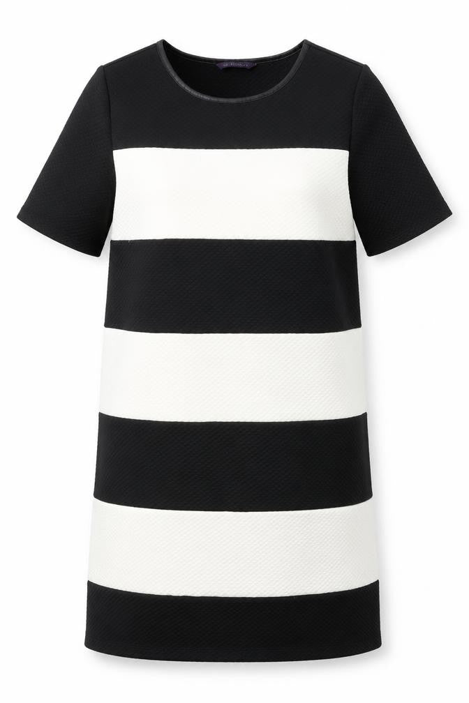 Marks and Spencer Womens Black Striped Polyester Shift Size 8 Round Neck Pullover