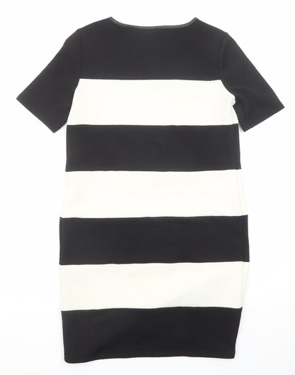 Marks and Spencer Womens Black Striped Polyester Shift Size 8 Round Neck Pullover