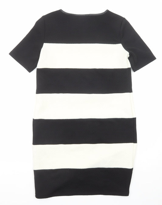 Marks and Spencer Womens Black Striped Polyester Shift Size 8 Round Neck Pullover