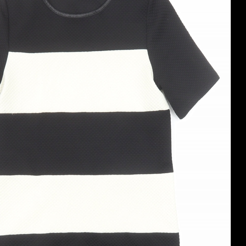 Marks and Spencer Womens Black Striped Polyester Shift Size 8 Round Neck Pullover