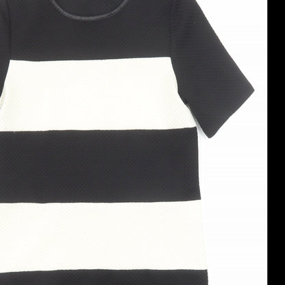 Marks and Spencer Womens Black Striped Polyester Shift Size 8 Round Neck Pullover