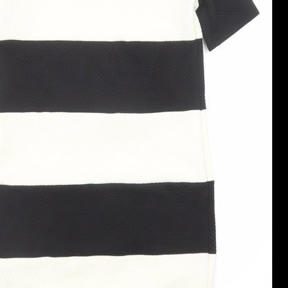 Marks and Spencer Womens Black Striped Polyester Shift Size 8 Round Neck Pullover