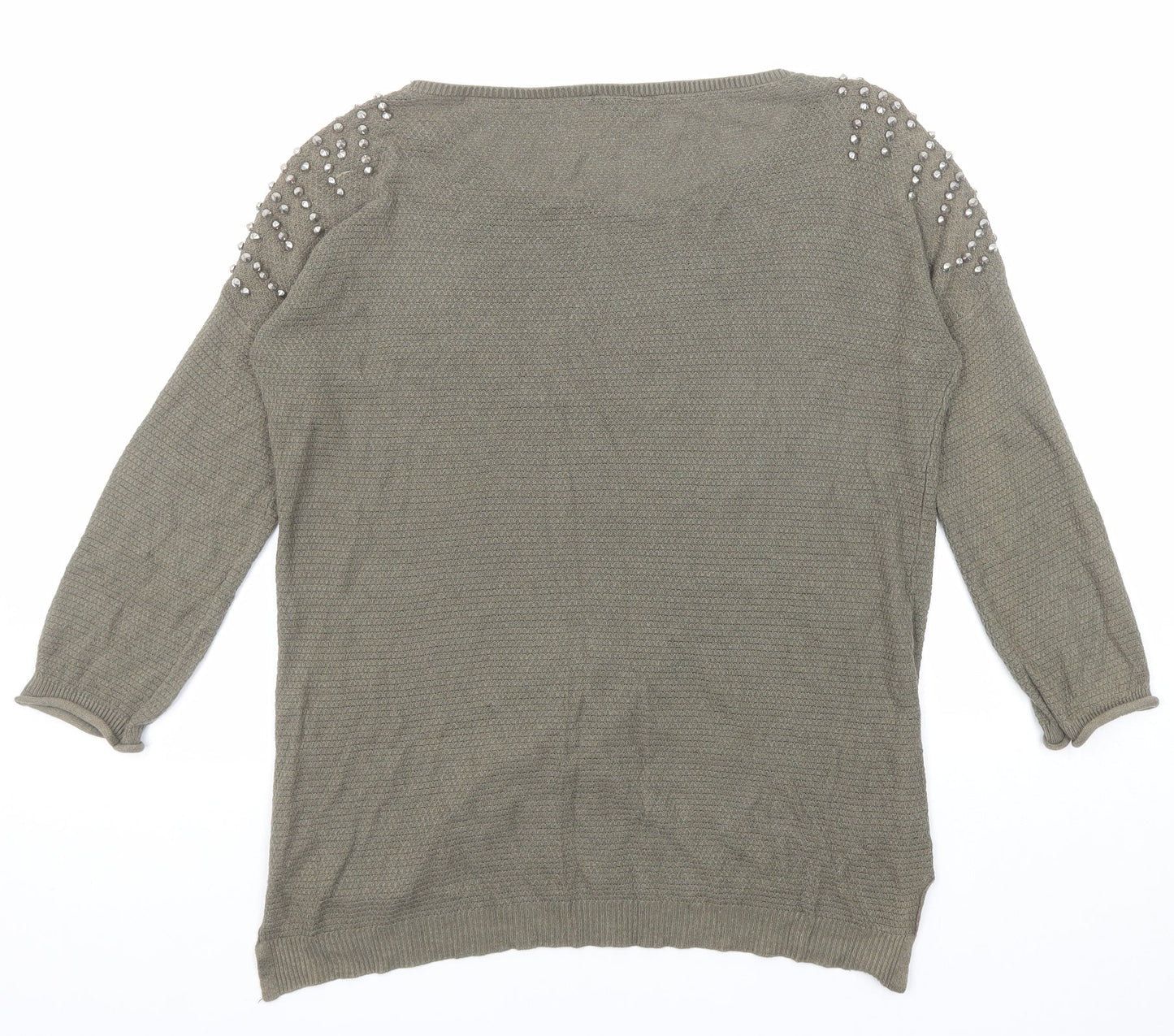Warehouse Womens Green Boat Neck Cotton Pullover Jumper Size M