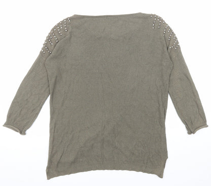 Warehouse Womens Green Boat Neck Cotton Pullover Jumper Size M