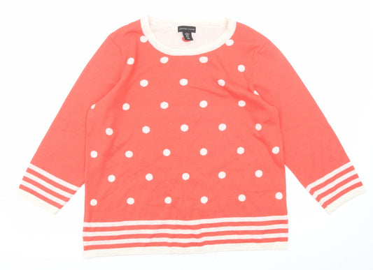 Adrienne Vittadini Womens Red Round Neck Polka Dot Cotton Pullover Jumper Size XL