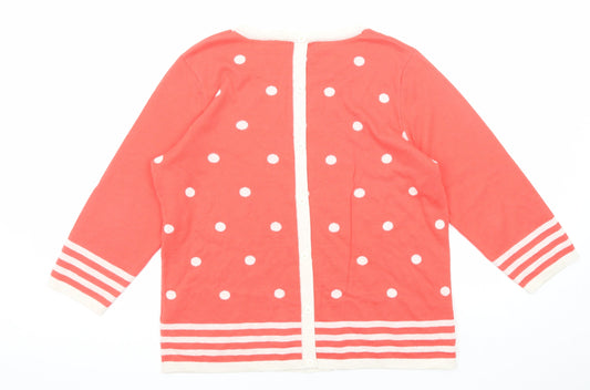 Adrienne Vittadini Womens Red Round Neck Polka Dot Cotton Pullover Jumper Size XL