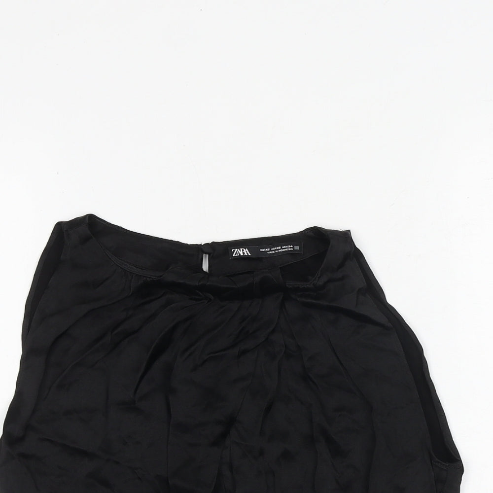 Womens UK Size XS Zara Black Cropped Blouse