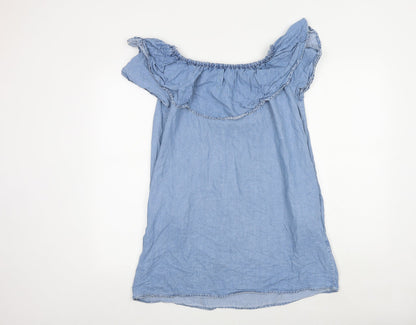 Zara Womens Blue Lyocell Mini Size XS Off the Shoulder Pullover