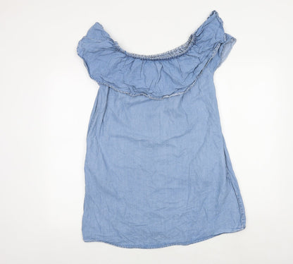 Zara Womens Blue Lyocell Mini Size XS Off the Shoulder Pullover