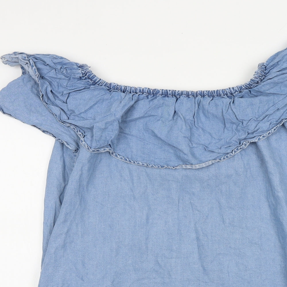 Zara Womens Blue Lyocell Mini Size XS Off the Shoulder Pullover