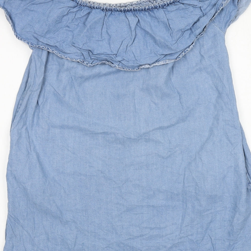 Zara Womens Blue Lyocell Mini Size XS Off the Shoulder Pullover