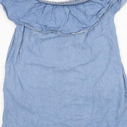 Zara Womens Blue Lyocell Mini Size XS Off the Shoulder Pullover