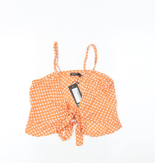 Nasty Gal Womens Orange Polka Dot Viscose Camisole Tank Size M V-Neck - Tie Front