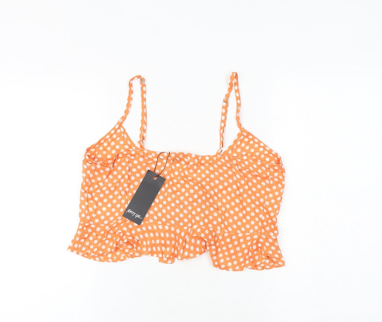Nasty Gal Womens Orange Polka Dot Viscose Camisole Tank Size M V-Neck - Tie Front