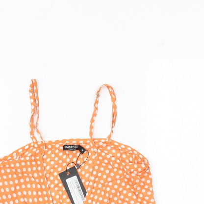 Nasty Gal Womens Orange Polka Dot Viscose Camisole Tank Size M V-Neck - Tie Front