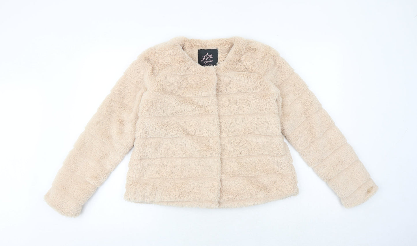 Little Miss Girls Beige Jacket Size XS Snap - Faux Fur