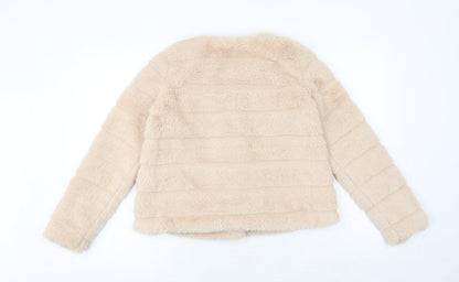 Little Miss Girls Beige Jacket Size XS Snap - Faux Fur