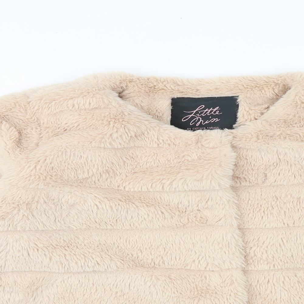 Little Miss Girls Beige Jacket Size XS Snap - Faux Fur